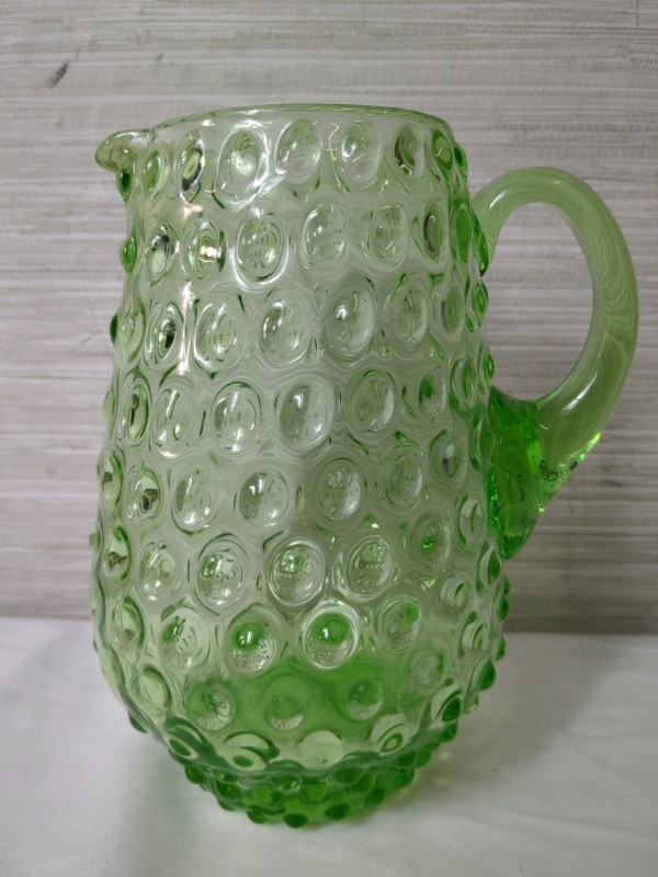 Vintage Green Glass Pitcher 7" Tall