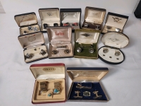 11 Vintage Cufflinks & Tie Clip Sets in Boxes . Various Styles