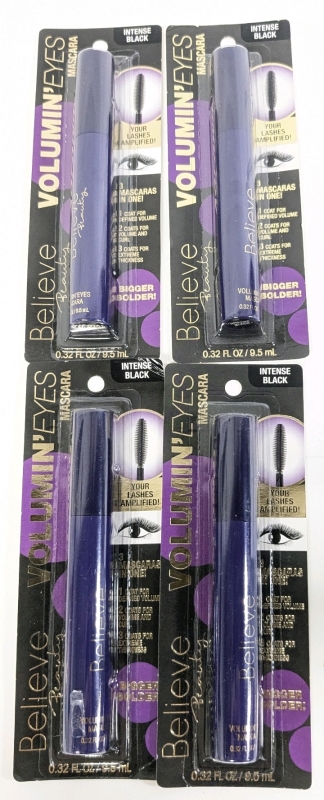 4 New BELIEVE BEAUTY Volumin' Eyes Mascara - Intense Black | 9.5ml ea | Made in Italy