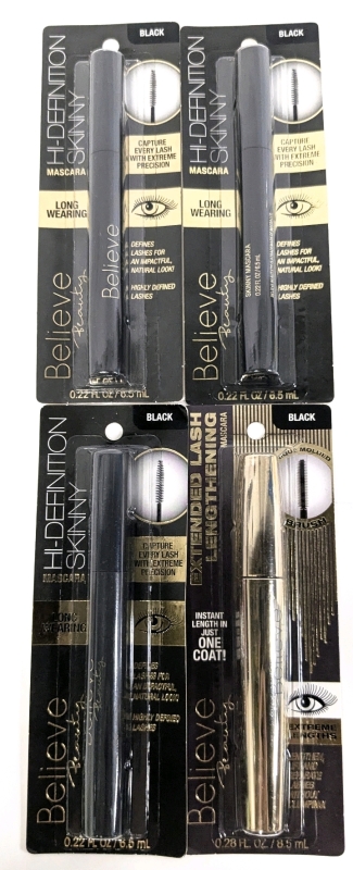 4 New BELIEVE BEAUTY Mascara - 3&times; Hi-Definition Skinny (Black), 1&times; Extended Lash Lengthening (Black) | 6.5ml - 8.5ml ea | Made in Italy