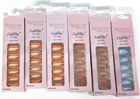 6 New Sets BELIEVE BEAUTY FabFlex Faux Nails - 24 Nails per Set : 2&times; Just Desserts Medium, 3&times; Sunset Tango Long. 1&times; Sweet Dreams Long