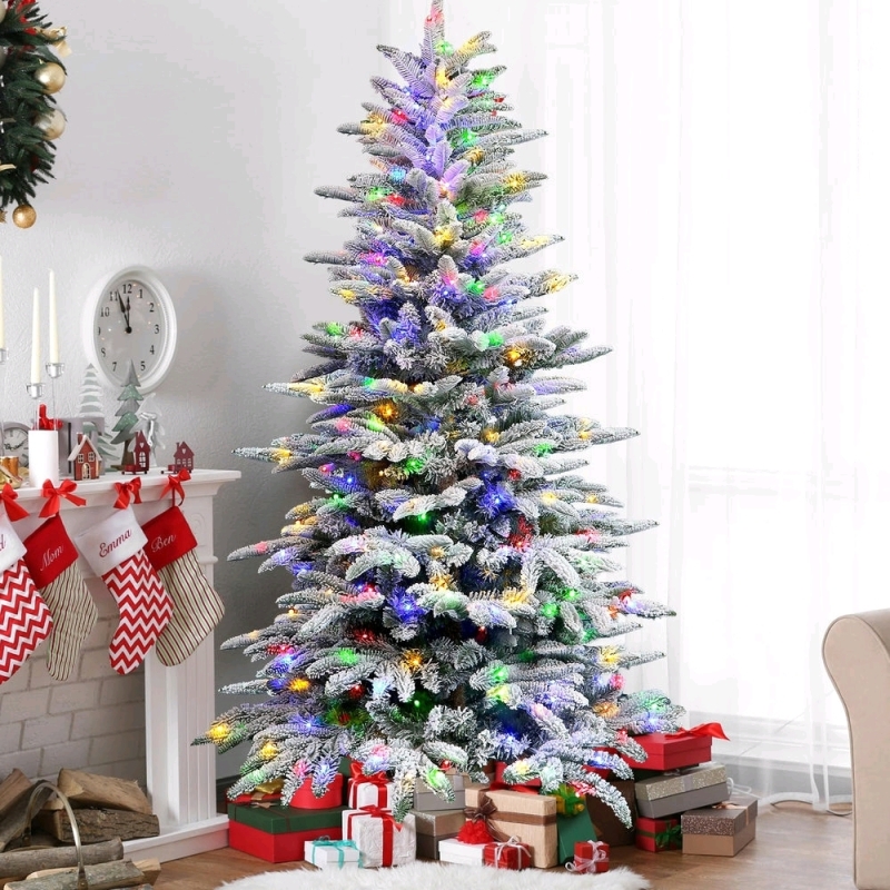 As New As Is. SHareconn 6ft Prelit Snow Flocked Artificial Holiday Christmas Tree.