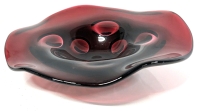 Neat Asymmetrical Cranberry Art Glass Candy / Fruit Dish - 9.6" &times; 10" &times; 2.25" Tall