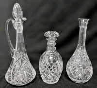 3 Vintage Cut Crystal Decanters incl 1 Pinwheel Crystal - 1 Lacks Stopper / 9.5" - 14.75" Tall