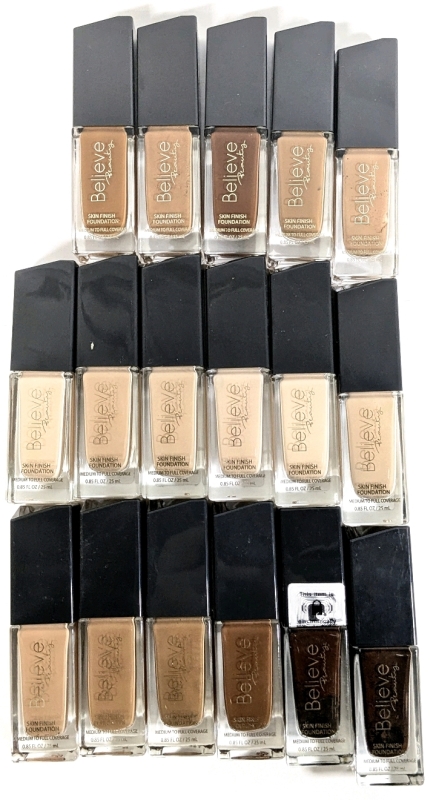 17 New BELIEVE BEAUTY Skin Finish Foundation : Medium to Full Coverage Made in Germany / 25ml ea / See Photos for Tones
