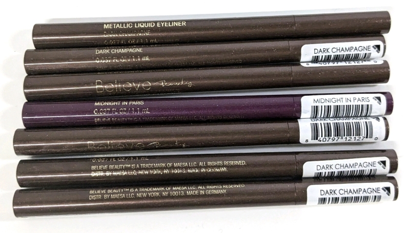 7 New BELIEVE Beauty Metallic Liquid Eyeliner - 1.1ml ea / 6&times; Dark Champagne, 1&times; Midnight in Paris
