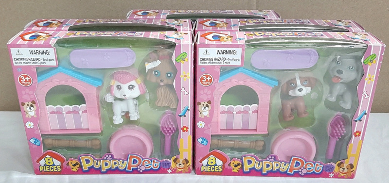 5 New Packs of Puppy Pet Sets, 2 Unique Sets, 8 Pieces in Each