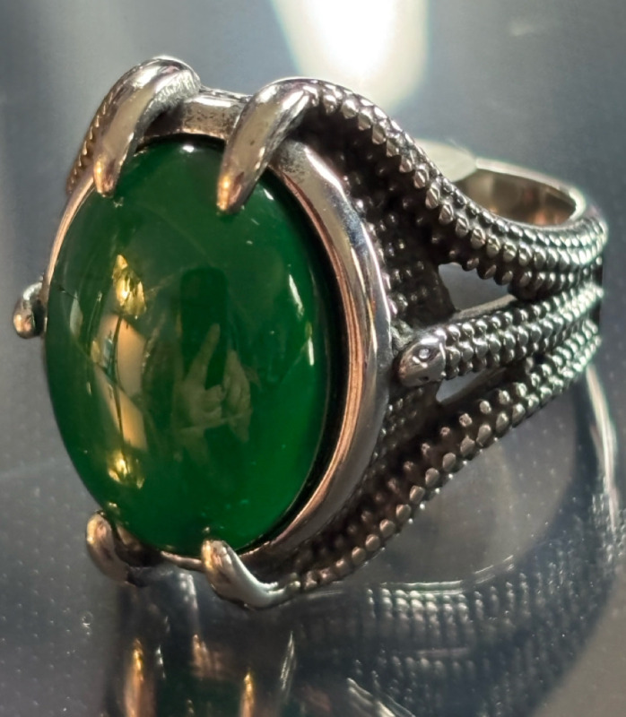 Claw Set Green Onyx Goose Egg Stone Titanium 416L Stainless Steel Ring Size 11