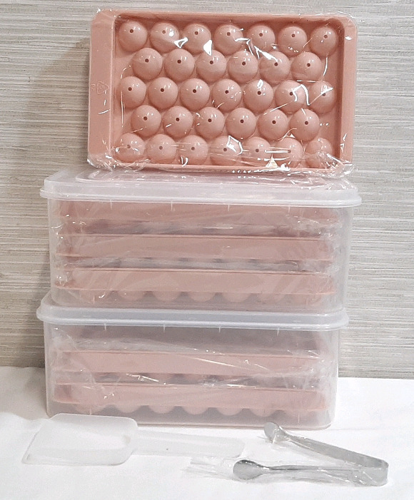 6 New in Box Pink Round Ice Cube Trays, Small Tools Included (Trays are 9&frac12;" Long, 5&frac12;" Wide)