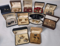 11 Vintage Cufflinks & Tie Clip Sets in Boxes . Various Styles