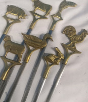 7 Vintage | Stainless Steel & brass Farm Animal Skewers from Turkey Measures From 12" to 15" | All Stamped w/ "Stainless Turkey-Sener"