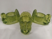 3 Vintage 3&frac12;" x 2" Green Glass Turkey Candle Holders
