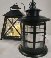 2 Indoor/Outdoor Lanterns w/ Faux Candles and Remote Control Fairy Lights | Largest Measures 13" x 9" x 9"