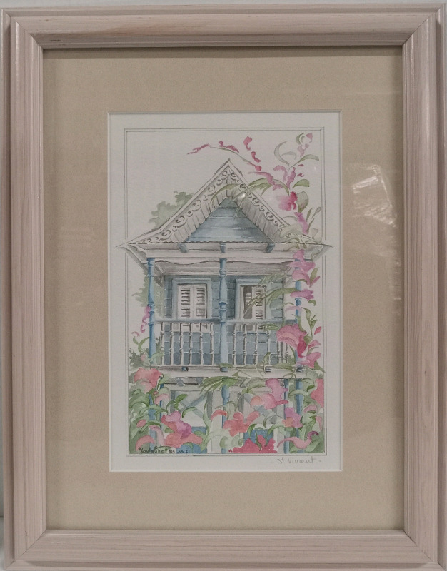 8" x 5" Louloune Hand Painted Water Color Signed "Louloune" | Comes In 14" x 11" Frame | Comes w/ Letter From Larry Hulbert
