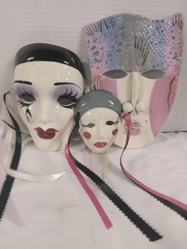 3 Signed Vintage Style Clown Masks | Makes for Brilliant Wall Decor | Largest Measures 6" x 9"
