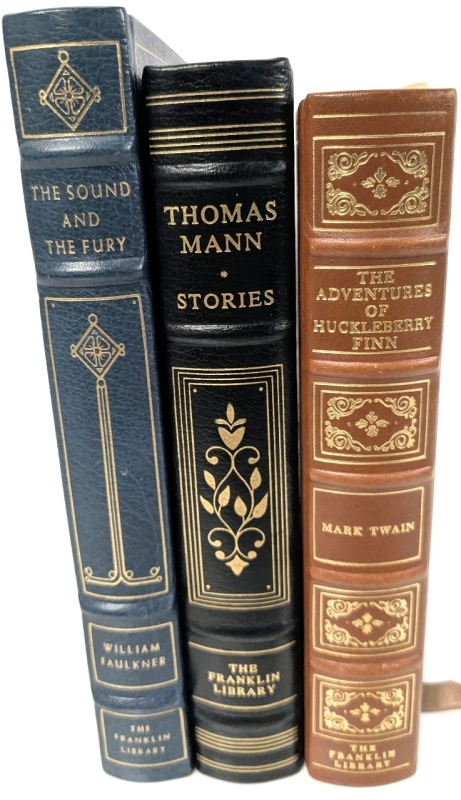 3 Vintage 1970s Limited Edition Hardcover Books : The Sound and The Fury, Thomas Mann: Stories, The Adventures of Huckleberry Finn