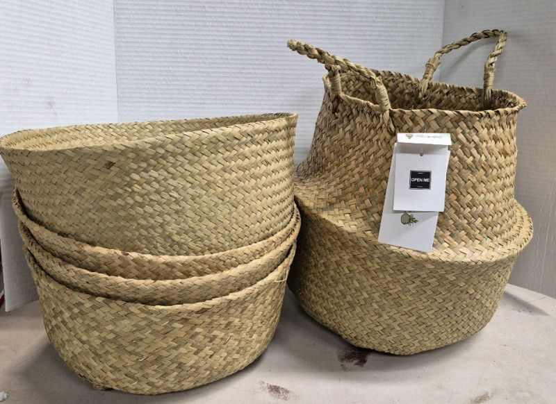 4 New Seaforth Home Seagrass Baskets 13" Tall & 12" Diameter