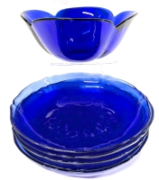 Stunning Cobalt Blue Tulip Bowl Made in Italy 9.25" &times; 3.75" & 5 Textured 8" Diameter Salad Bowls