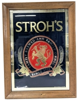 Vintage 1991 Framed STROH'S Brewery Mirrored Advertising Sign - 15.25" &times; 20.25"