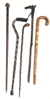 5 Fantastic Walking Canes : Marble Skull-Topped, Carved Wood Creature Head, Adjustable Accessibility Cane & Found Tree Branch Canes - Up to 39" Tall