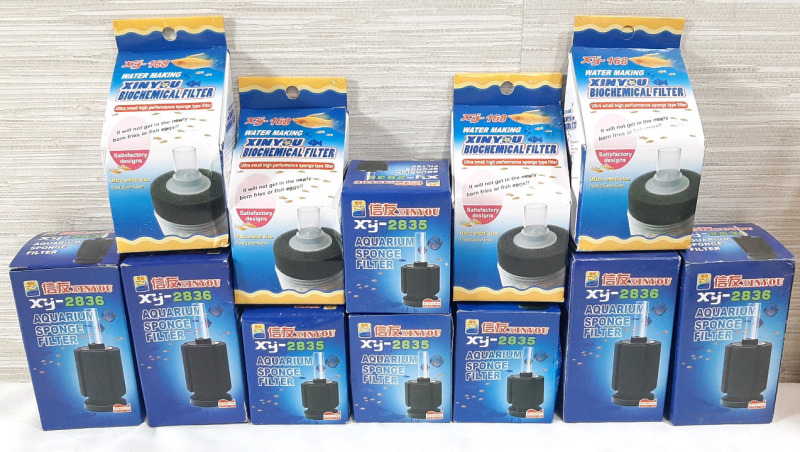 Lot of Aquarium Filters, Including 4 XY-2835 Aquarium Sponge Filters, 4 XY-2836 Sponge Filrers & 4 Ultra Small Biochemical Filters