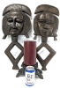 Pair of Large Vintage Carved KOTA Wood Reliquary Figures & Carved Pillar Candle Stand with Candle - Up to 25" Tall (Figures SUPER Heavy!) - 2