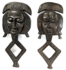 Pair of Large Vintage Carved KOTA Wood Reliquary Figures & Carved Pillar Candle Stand with Candle - Up to 25" Tall (Figures SUPER Heavy!) - 3