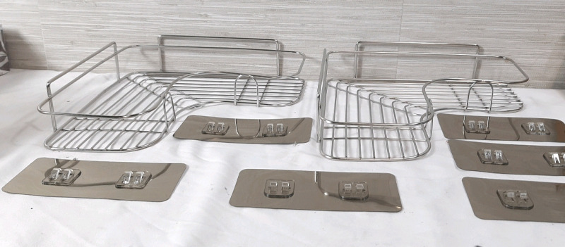 2 New Casaphoria Stainless Steel Shower Bottle Holder, Comes with Clips for Placing on Wall (10.83"&times;10.83")
