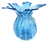 Gorgeous Water-Form SPLASH Rim Art Glass Bubble Vase - 9.5" Tall