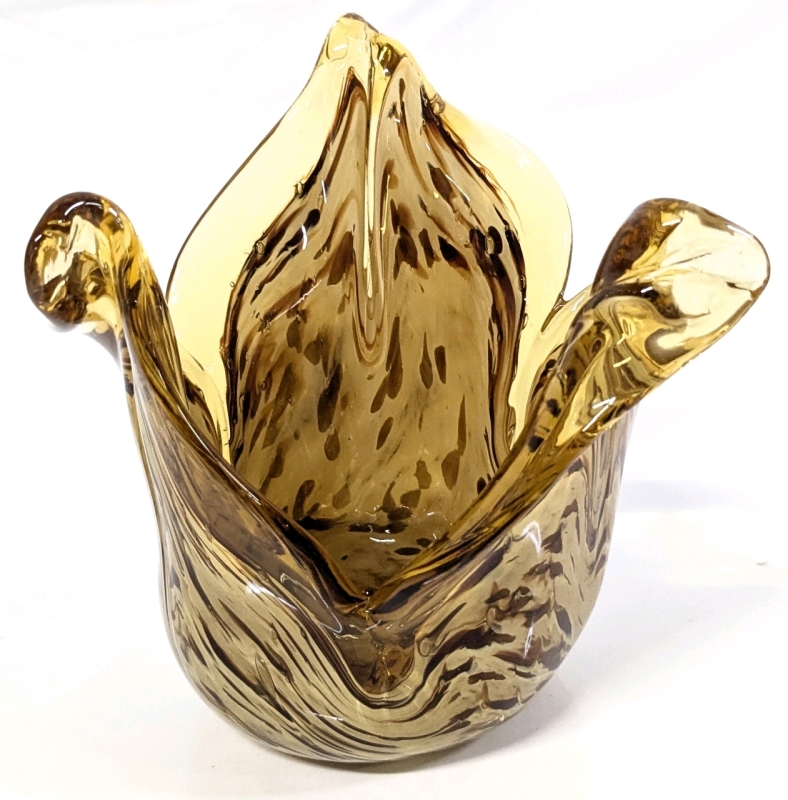 MURANO Italian Art Glass Amber Twisted Vase - 5" Tall