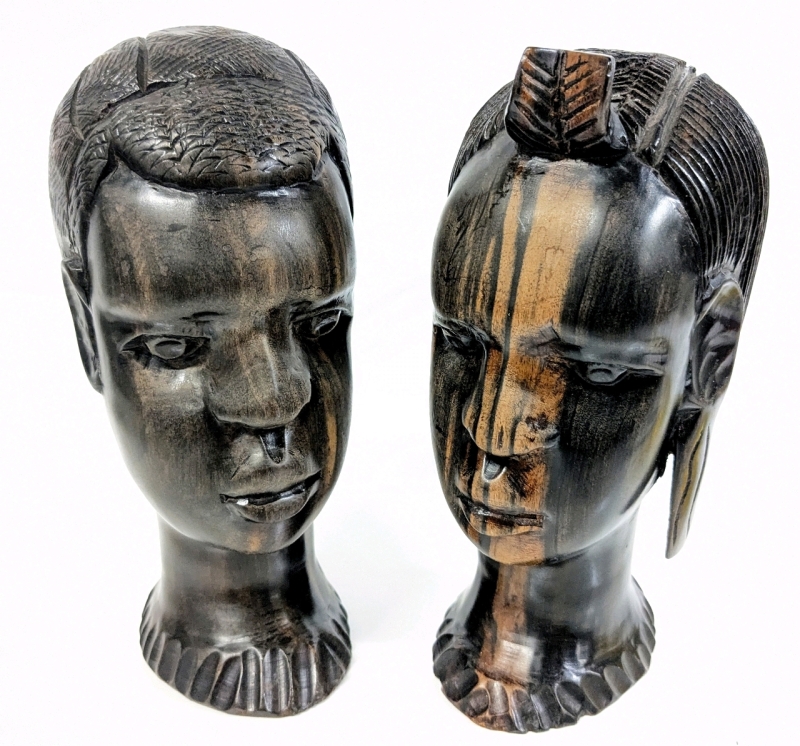 Pair of Stunning Carved Ironwood Busts - 9" Tall