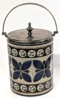Signed Vintage Stoneware Biscuit Barrel with Swing Handle & Lid - Stamped 2408, WD 1881 B - 7.5" Tall