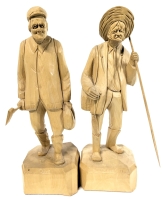 Pair Signed Vintage CARON Quebec Canada Wood Hand-Carved Figures - 11.75" Tall ea