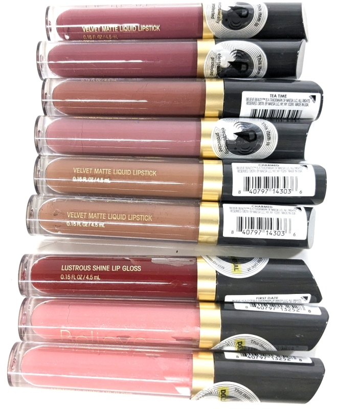 9pcs New BELIEVE Beauty : Lustrous Shine Lip Gloss (&times;3) & Velvet Matte Lipstick (&times;6) 4.5ml ea / See Photos for Colours
