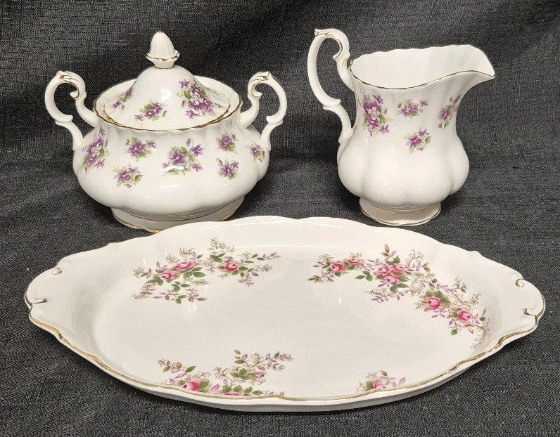 Royal Albert Creamer & Sugar and Platter - Lavender Rose's & Sweet Violets Patterns