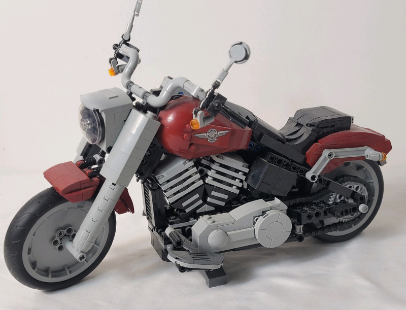 LEGO Creator Harley-Davidson Fat Boy Build Set , #10269 . RETIRED . Assembled , 1023pcs. Appears Complete , Dust from display . Measures 13" long & 8.5" tall