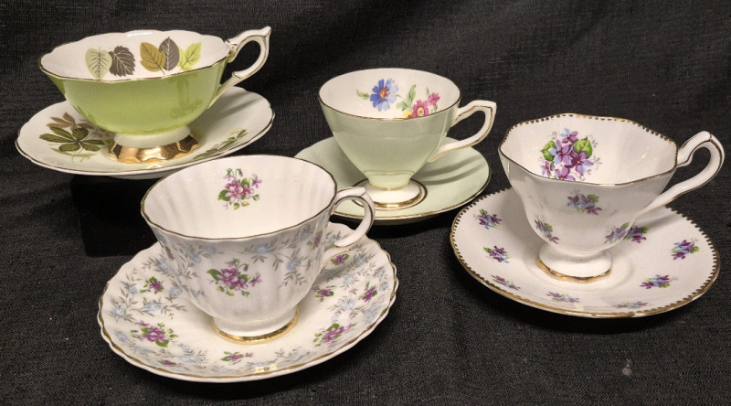 4 Vintage Royal Stafford and Kent Cups & Saucers