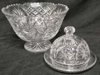 Vintage Pinwheel Crystal 6" Tall Centerpiece Bowl & Crystal Covered Dish 4.5" Tall