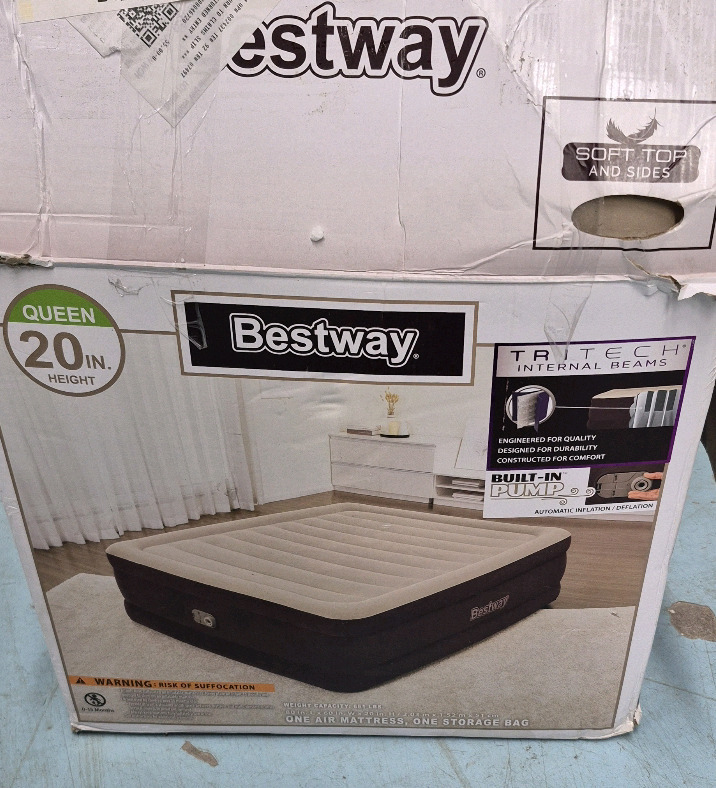 Bestway Queen Blow-Up Air Mattress w/Built-in Pump , Measures 80"&times;60"&times;20" . Store Return . R & T will Honor 5-Day Return on Mattress from Pickup Date Marks on Mattress