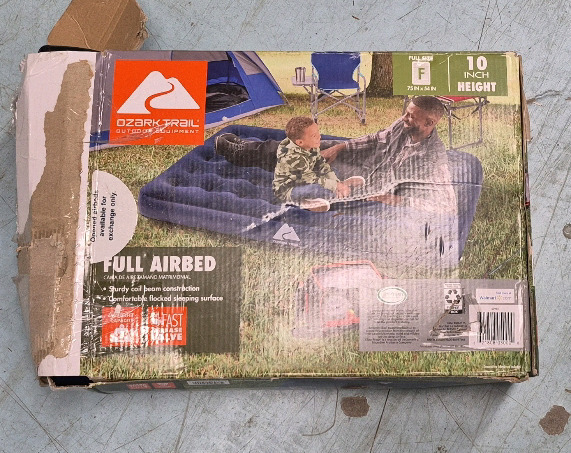 Ozark Trail Full Blow-Up Air Mattress - Measures 75"&times;54"&times;10" . Store Return . R & T will Honor 5-Day Return on Mattress from Pick-Up Date .
