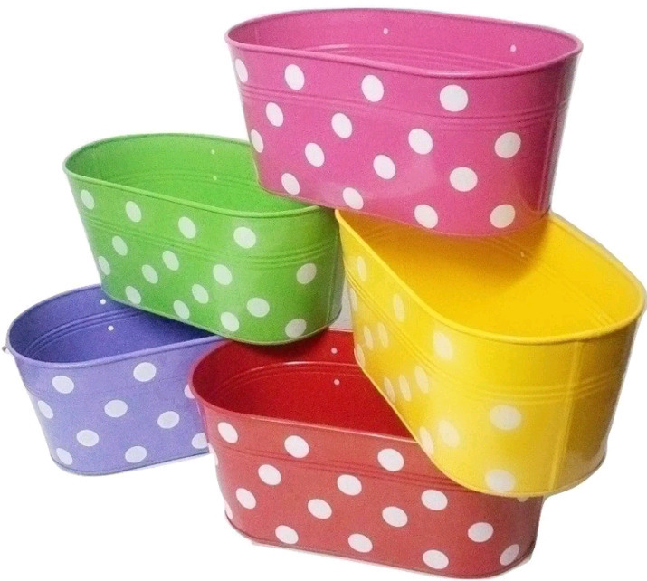 5 New 12" x 7" Metal Hanging Planters w/ Funky Polka-dot Patterns | *Retails Over $50*