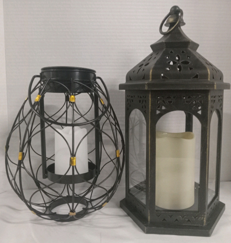 2 As New | Decorative Lanterns | 1 Solar Powered 8" and 1 Battery Powered 11"