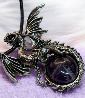 Natural Stone Amethyst Dragon Pendant Necklace <br/>Pendant Approximately 1.5 x 1.2 Inch Black Cord Chain 17 + 1.5 Inch