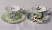 Royal Albert " Roses on Apple Green " & " Primrose Hill " Cup & Saucer Sets . All Cups & Saucers Ring True