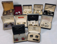 11 Vintage Cufflinks & Tie Clip Sets in Boxes . Various Styles