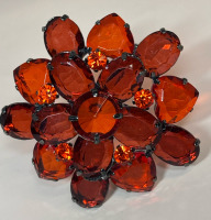 Vintage Magic Fireball Orange Hyacinth Cranberry Spectacular Large 3 Tiered Brooch Approximately 2.5 Inch