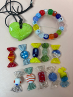 Murano Glass 10 Wrapped Candies Picture Frame and Signed Apple Green Heart Pendant