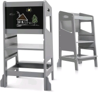 New In Box GAOMON Toddler Kitchen Stool Helper, 3-Level Height Adjustable Standing Tower with Chalkboard & Safety Rail