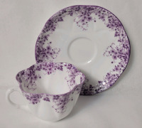 Vintage Shelley " Dainty Mauve Demitasse " Cup and Saucer 051/M . Both Ring True