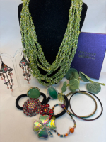 Fabulous AB Waterfall Earrings / Potay Silver and Green Waterfall Necklace Kathmandu Plus